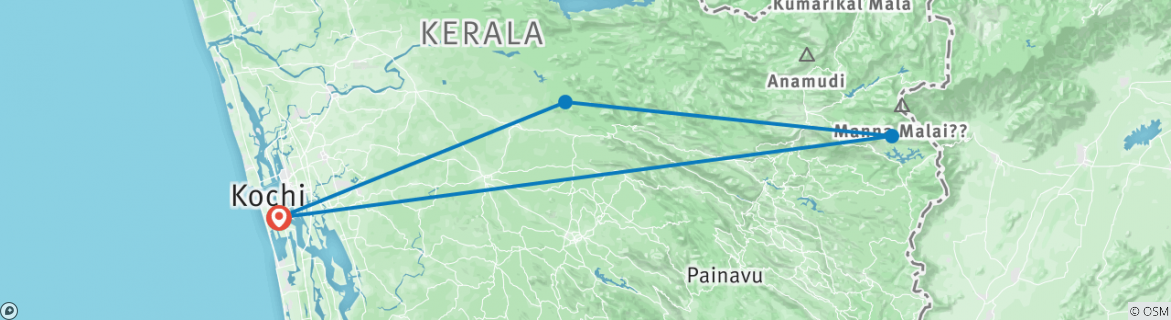 Image of a map showing the route of the tour