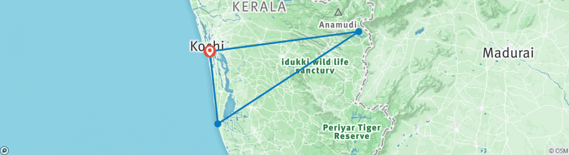 Image of a map showing the route of the tour