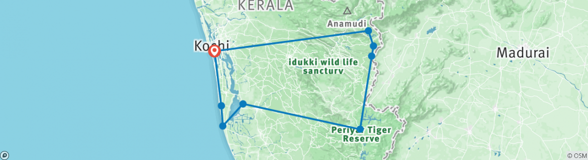 Image of a map showing the route of the tour