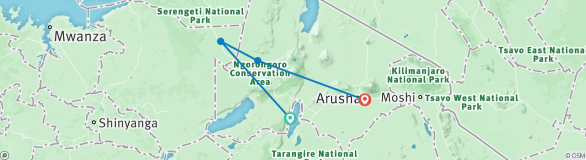 Image of a map showing the route of the tour