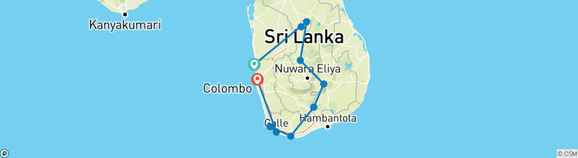 Image of a map showing the route of the tour