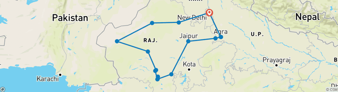 Image of a map showing the route of the tour