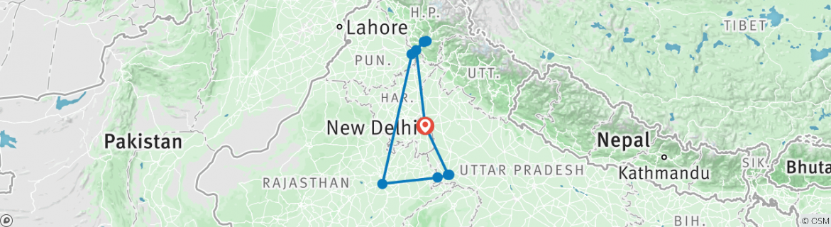 Image of a map showing the route of the tour