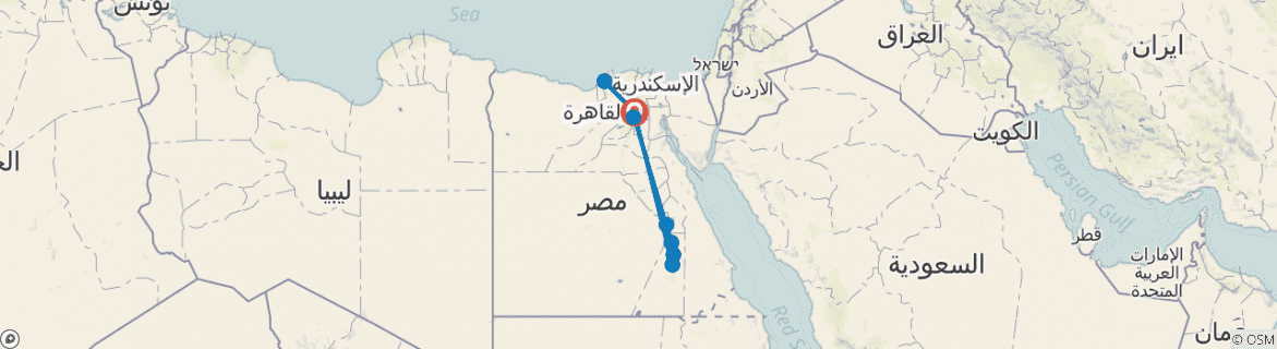Image of a map showing the route of the tour