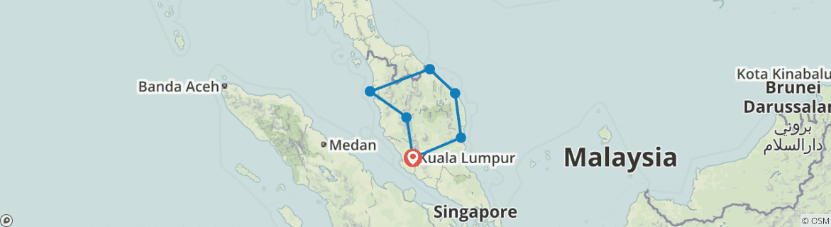 Image of a map showing the route of the tour