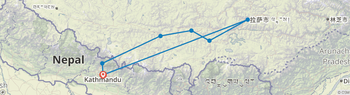 Image of a map showing the route of the tour