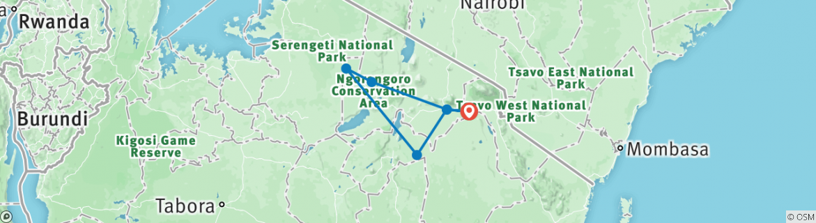 Image of a map showing the route of the tour