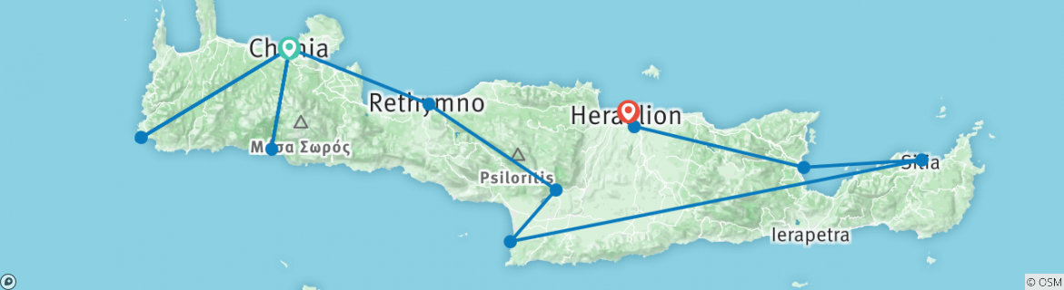 Image of a map showing the route of the tour