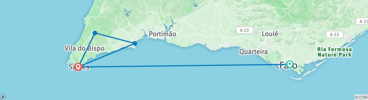 Image of a map showing the route of the tour
