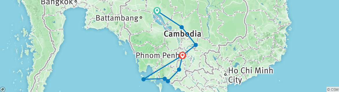 Image of a map showing the route of the tour