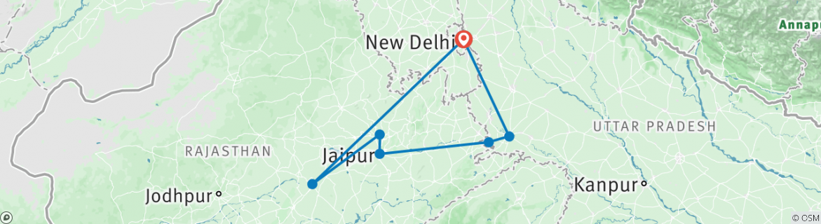 Image of a map showing the route of the tour