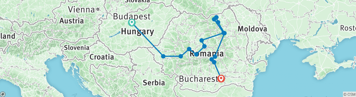 Image of a map showing the route of the tour