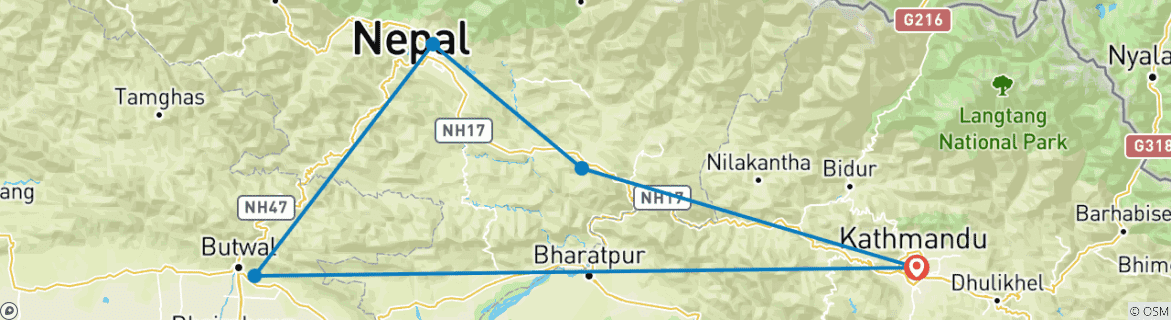 Karte mit der Reiseroute