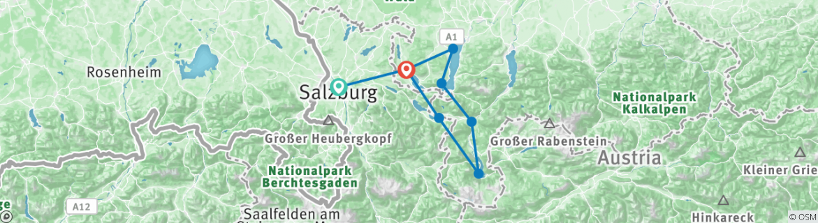 Image of a map showing the route of the tour