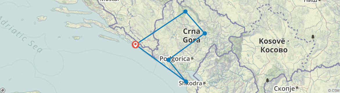 Image of a map showing the route of the tour