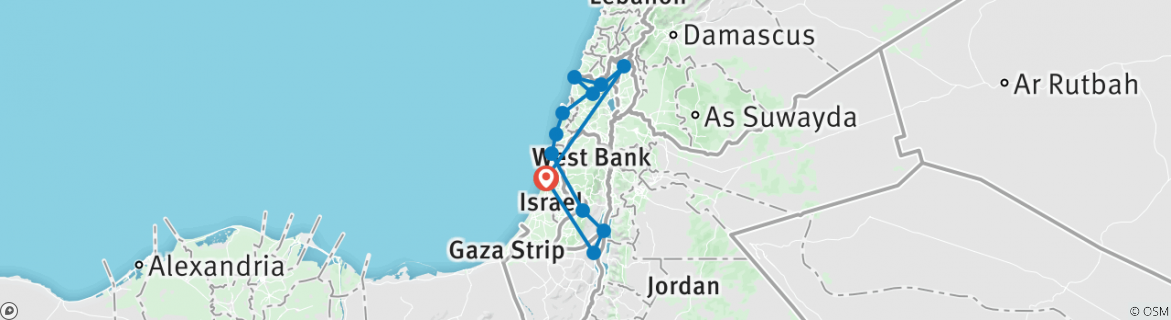 Image of a map showing the route of the tour