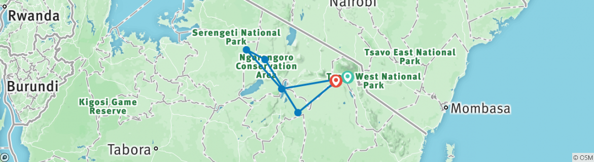 Image of a map showing the route of the tour