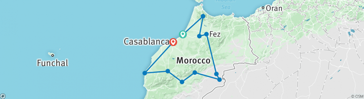 Image of a map showing the route of the tour