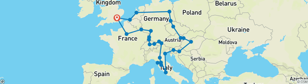 Image of a map showing the route of the tour