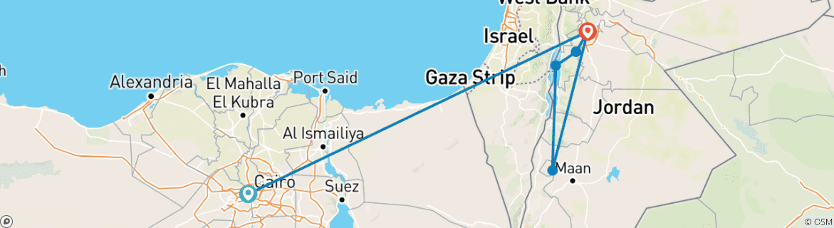 Image of a map showing the route of the tour