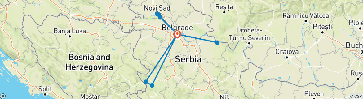 Image of a map showing the route of the tour