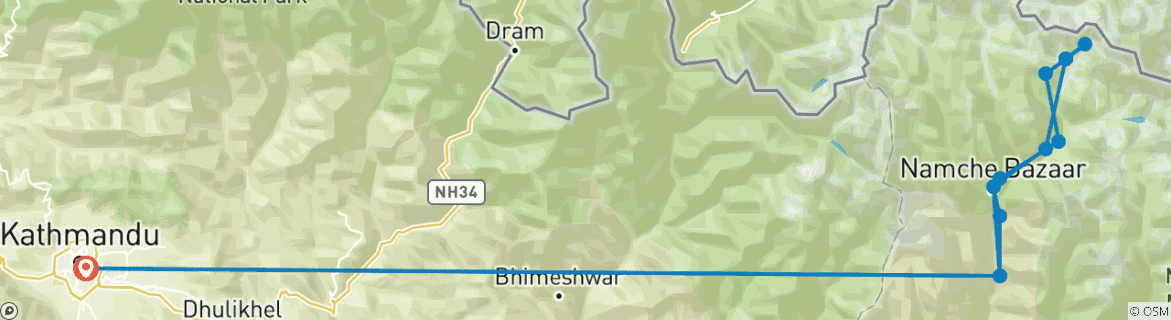 Image of a map showing the route of the tour