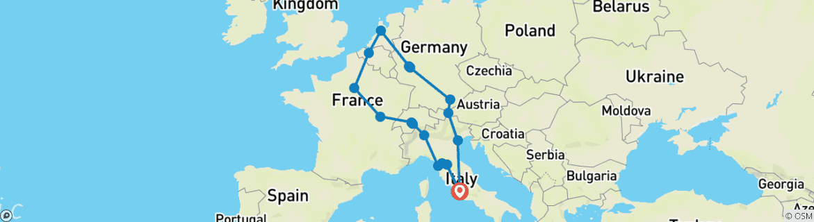 Image of a map showing the route of the tour