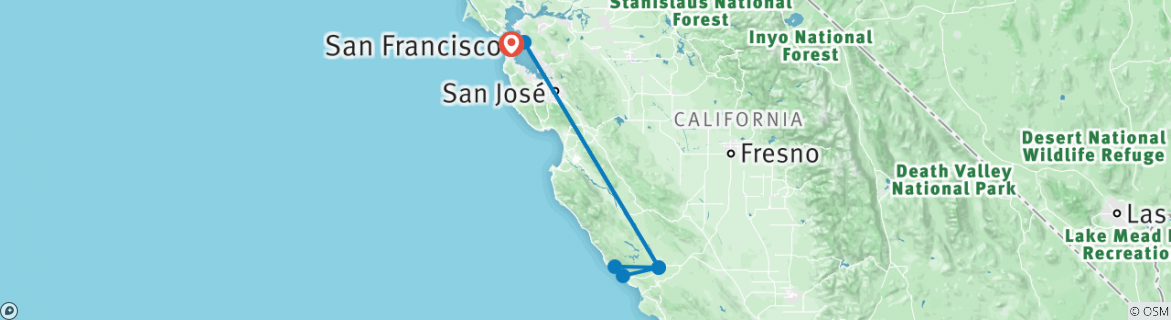 Image of a map showing the route of the tour