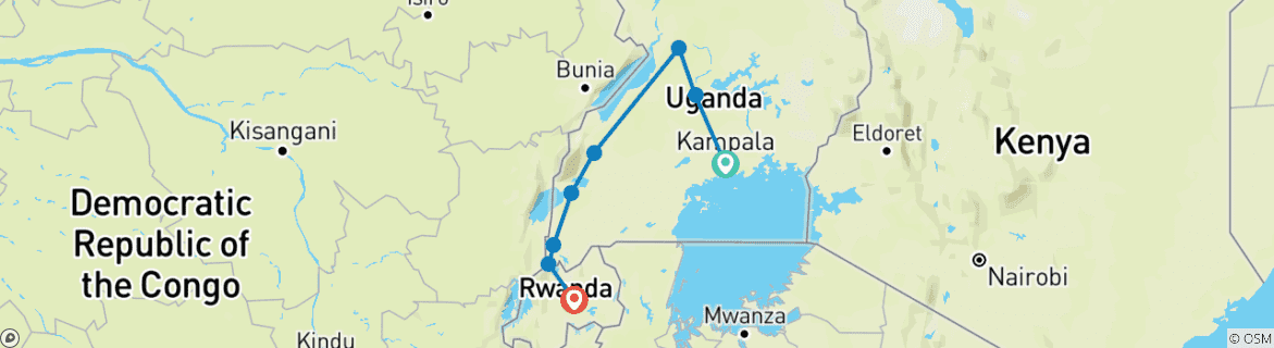Image of a map showing the route of the tour