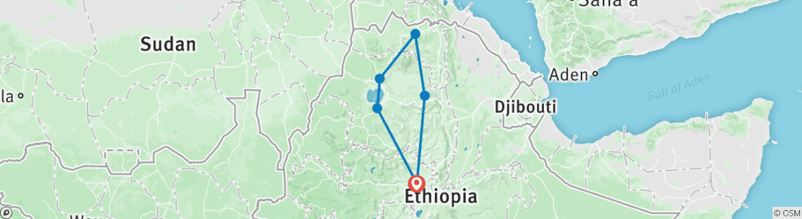 Image of a map showing the route of the tour