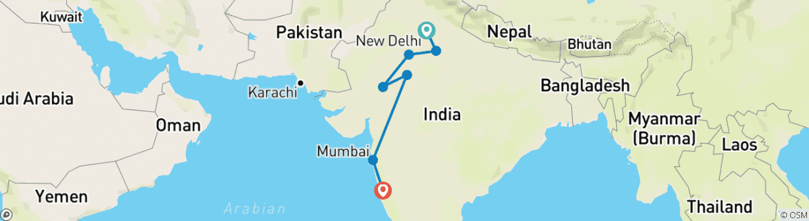 Image of a map showing the route of the tour