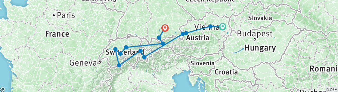 Karte mit der Reiseroute