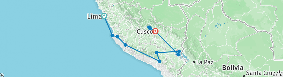 Image of a map showing the route of the tour