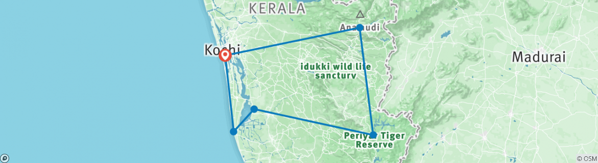 Image of a map showing the route of the tour