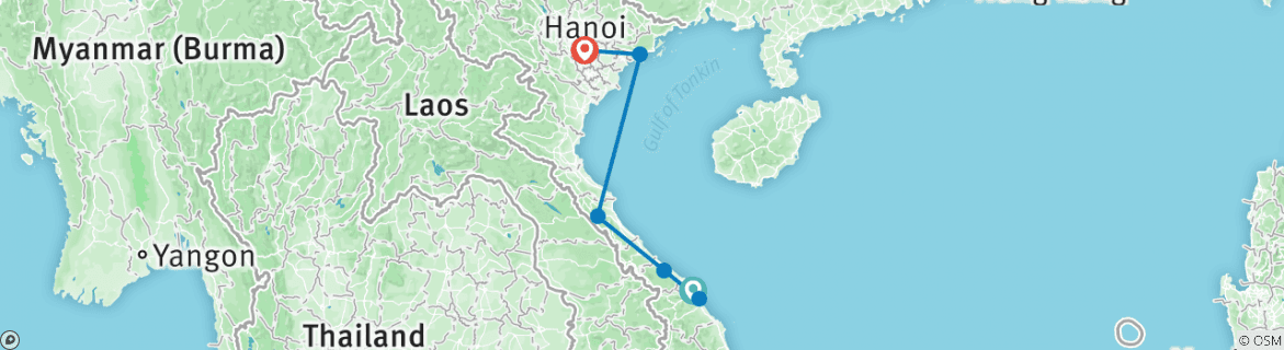 Image of a map showing the route of the tour