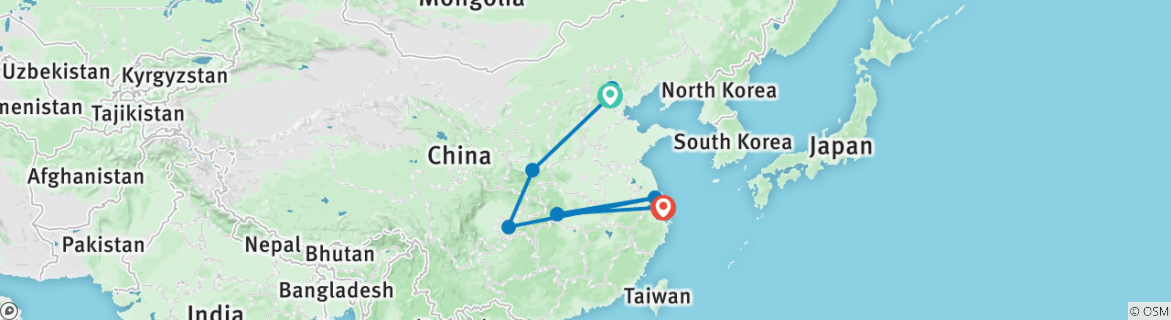 Image of a map showing the route of the tour