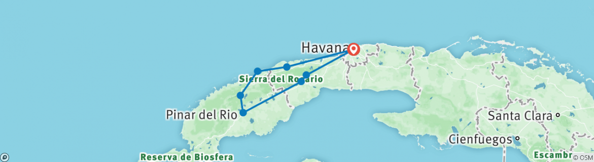Image of a map showing the route of the tour