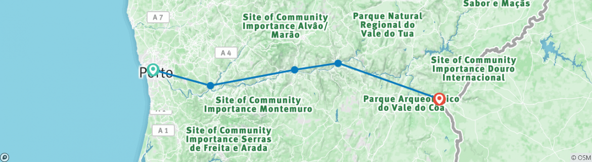 Image of a map showing the route of the tour