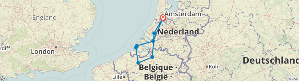 Image of a map showing the route of the tour