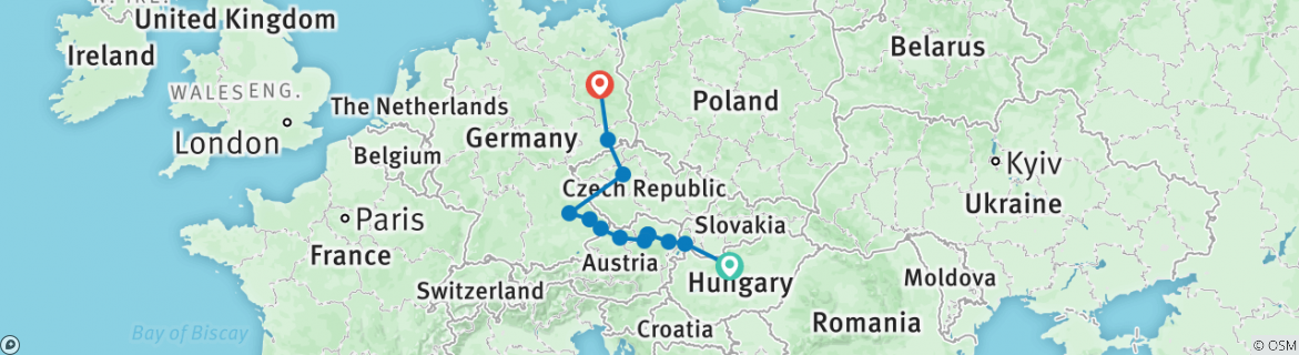 Image of a map showing the route of the tour