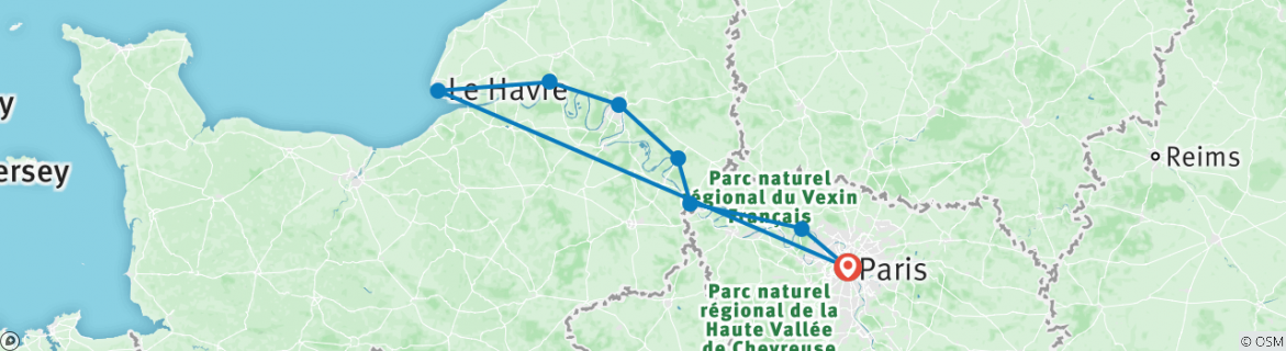 Image of a map showing the route of the tour
