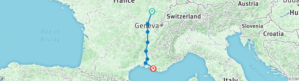 Image of a map showing the route of the tour