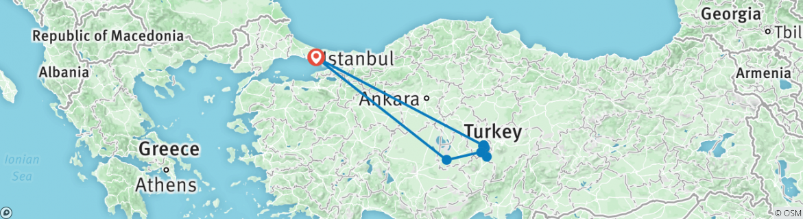Image of a map showing the route of the tour