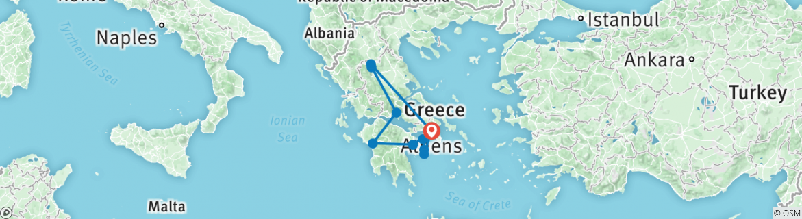 Image of a map showing the route of the tour