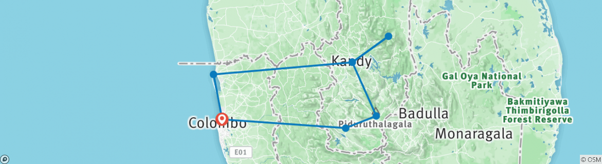 Image of a map showing the route of the tour