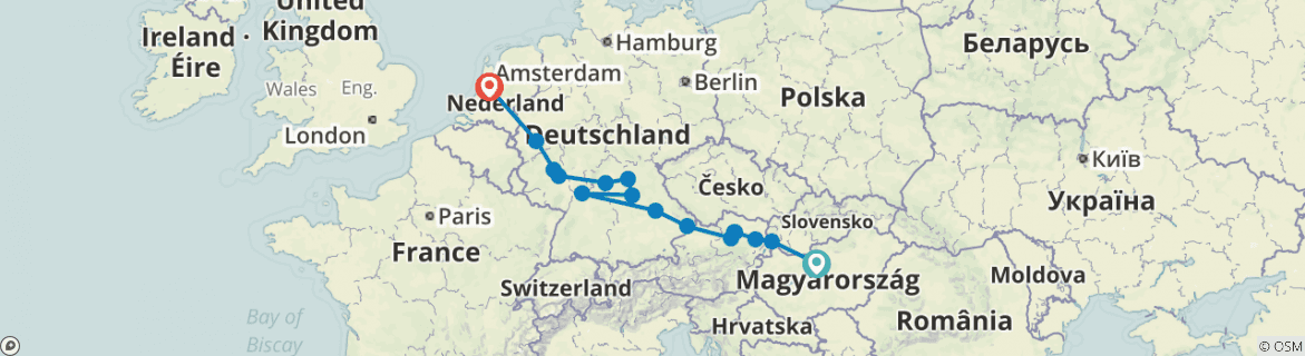 Image of a map showing the route of the tour