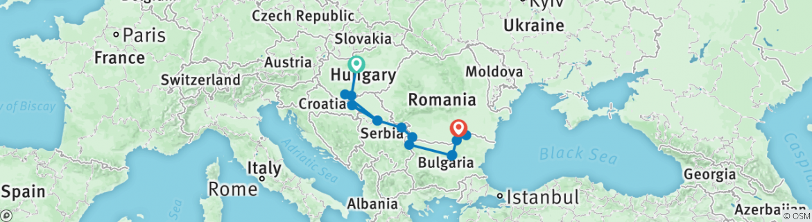 Image of a map showing the route of the tour