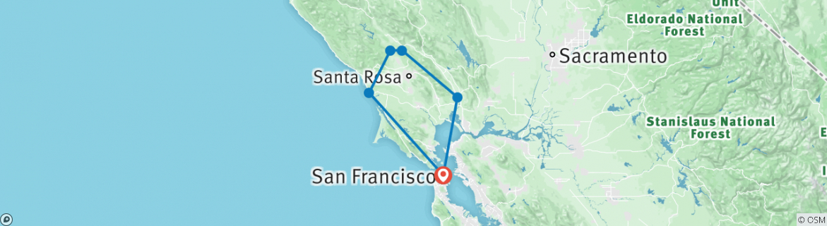 Image of a map showing the route of the tour