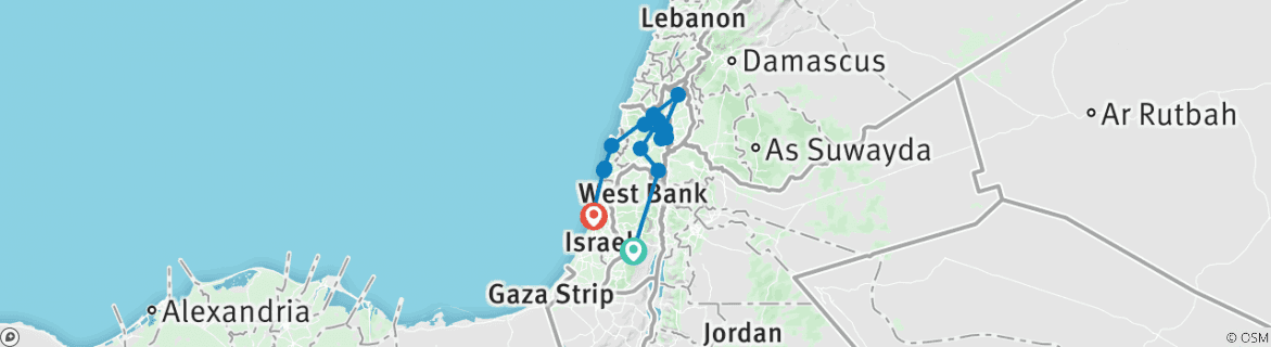 Image of a map showing the route of the tour