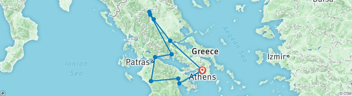 Image of a map showing the route of the tour
